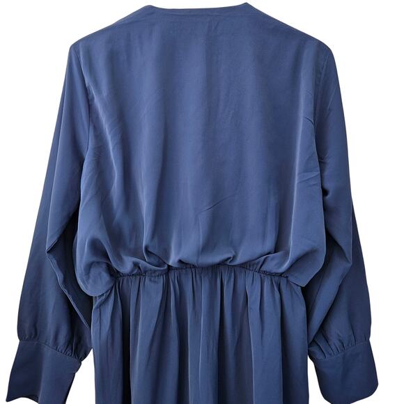Abercrombie & Fitch Long-Sleeve Draped Mini Dress Wrap Bodice V Neck Blue XL NEW - Picture 9 of 10